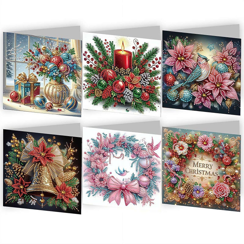 DIY Diamond Art Painting Christmas Cards Kit, 6 Pack Holiday Greeting Cards with Snowman & Reindeer for Kids & Adults, Fun Xmas Craft Activity for Family and Classroom - Image 1